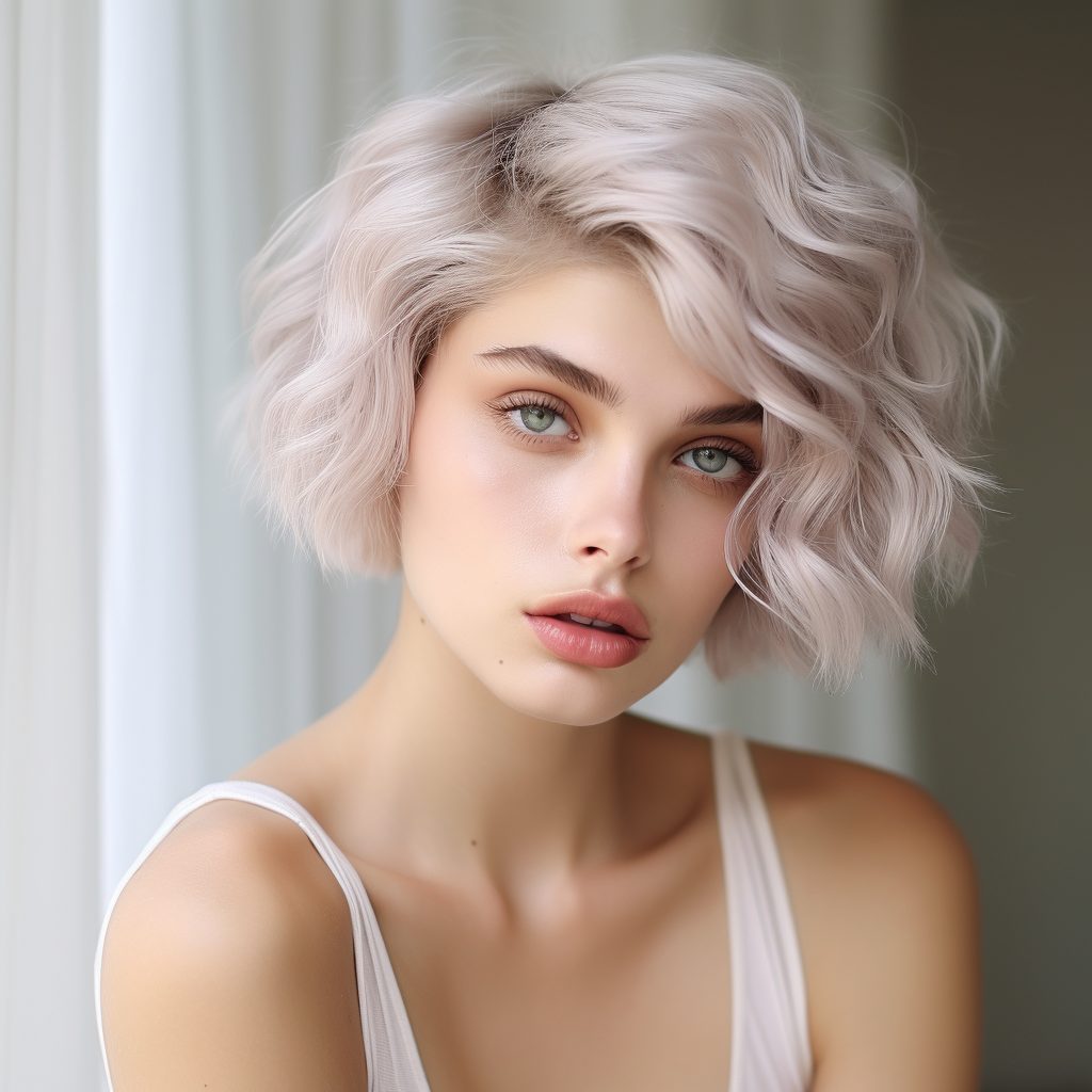 Ashy Tenderness Halo low maintenance short blonde hairstyle
