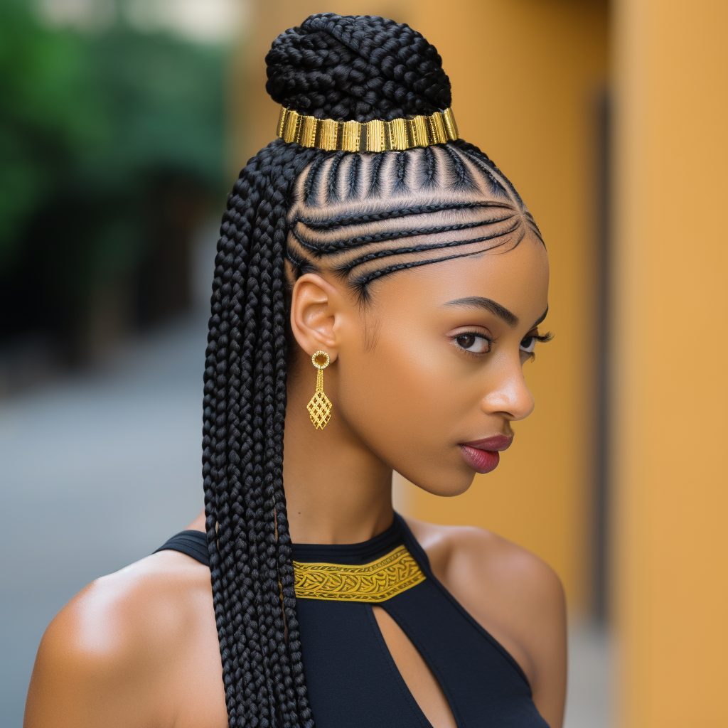 Half-Up Ghana braided hairstyle for black women