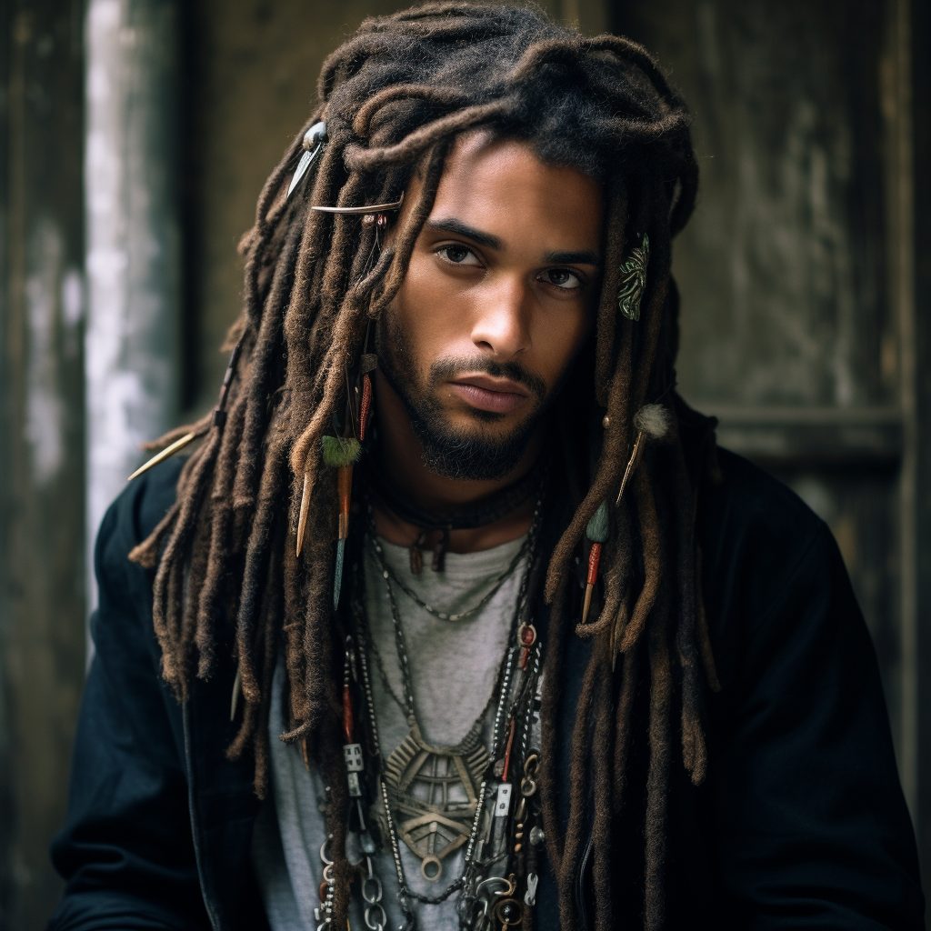 Braided Dreads with Beads hairstyle for men dreadlocks