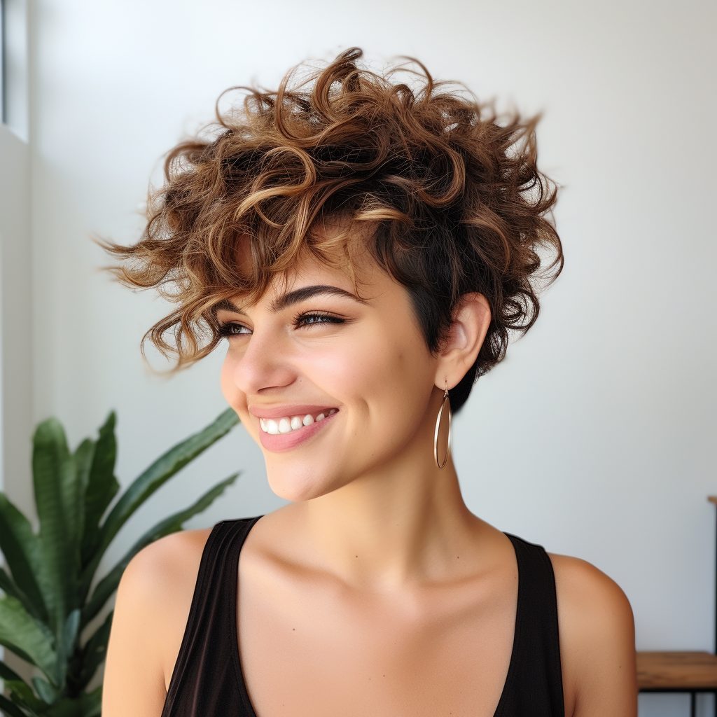 Curly Layered Pixie with Highlights cute short hair