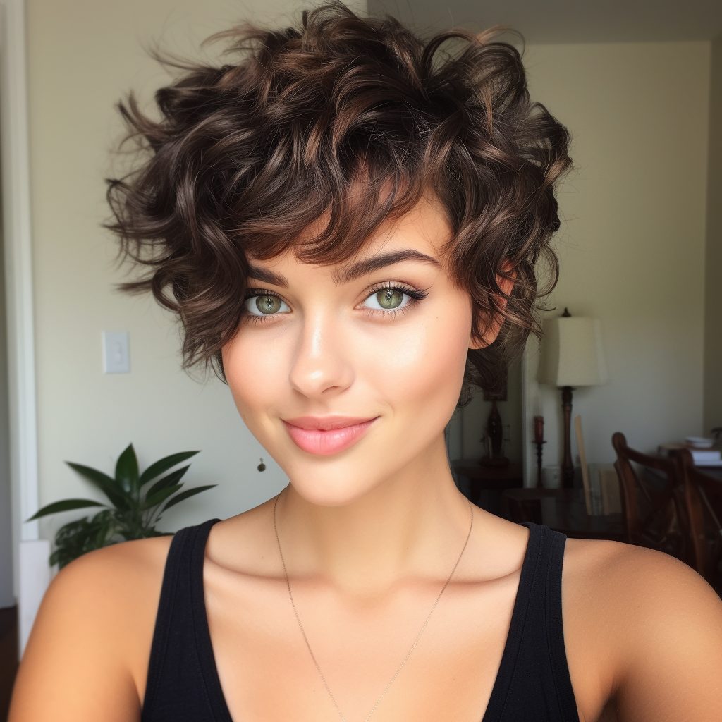 Curly Shaggy Pixie hairstyle with short hair