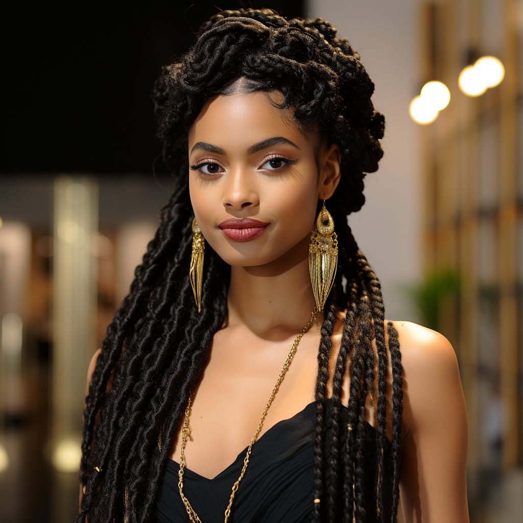 Senegalese Twists with Curls black hairstyle with braid
