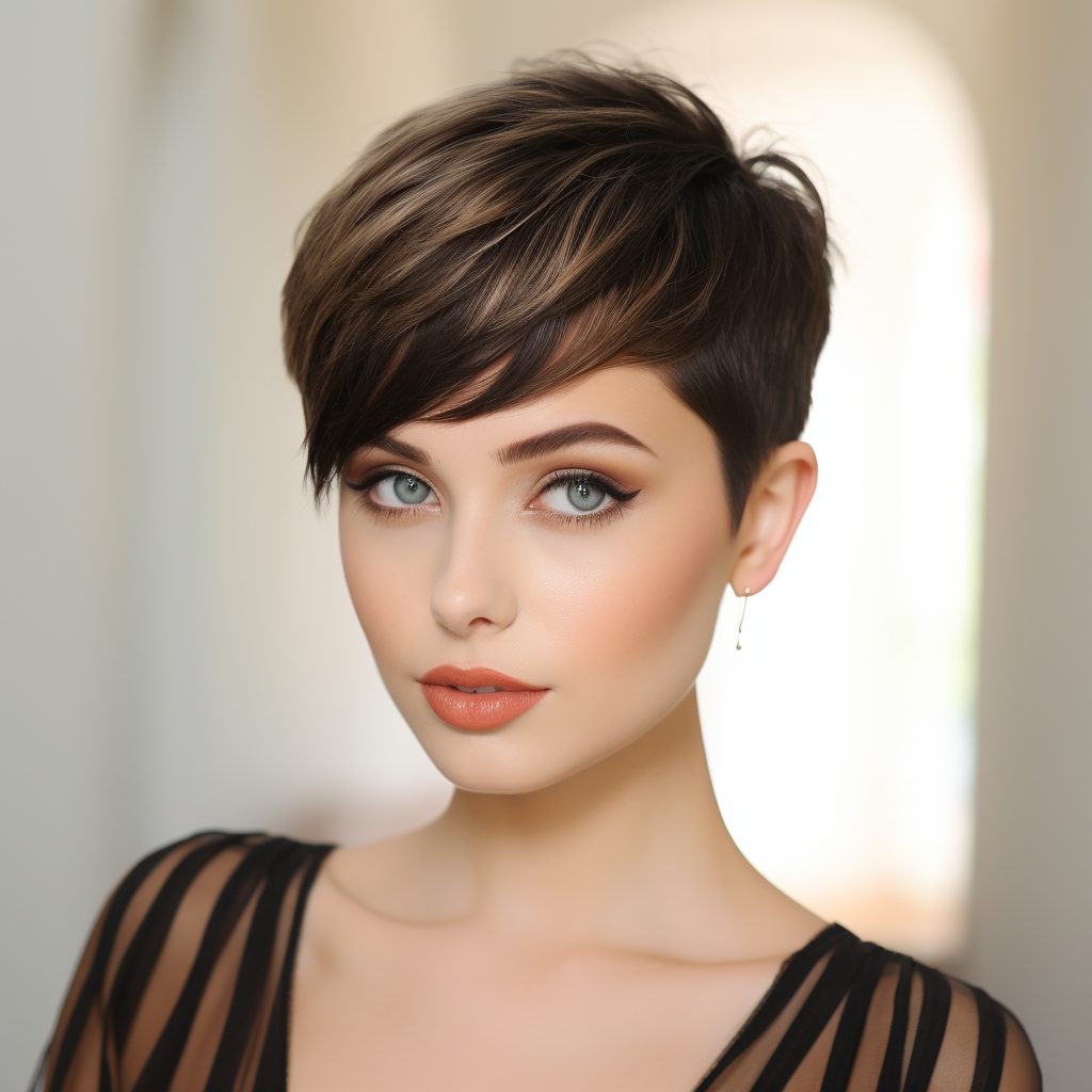 Modern Contrast Pixie short brown hair with highlights