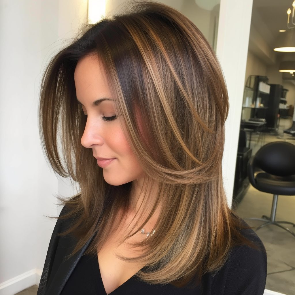 Polished Layered Lob with Highlights long hair style
