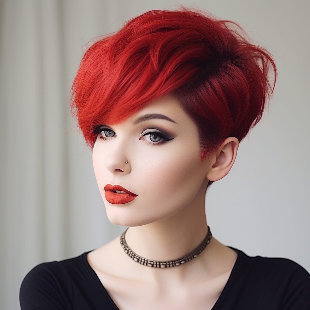 Ruby Elegance short red hair with highlight