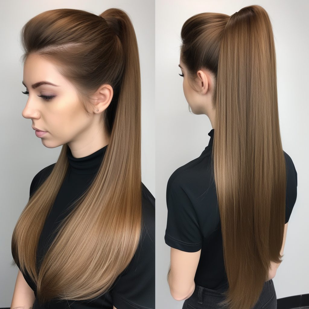 Sleek Layered High Ponytail with Wrapped Sections hair Style long hair