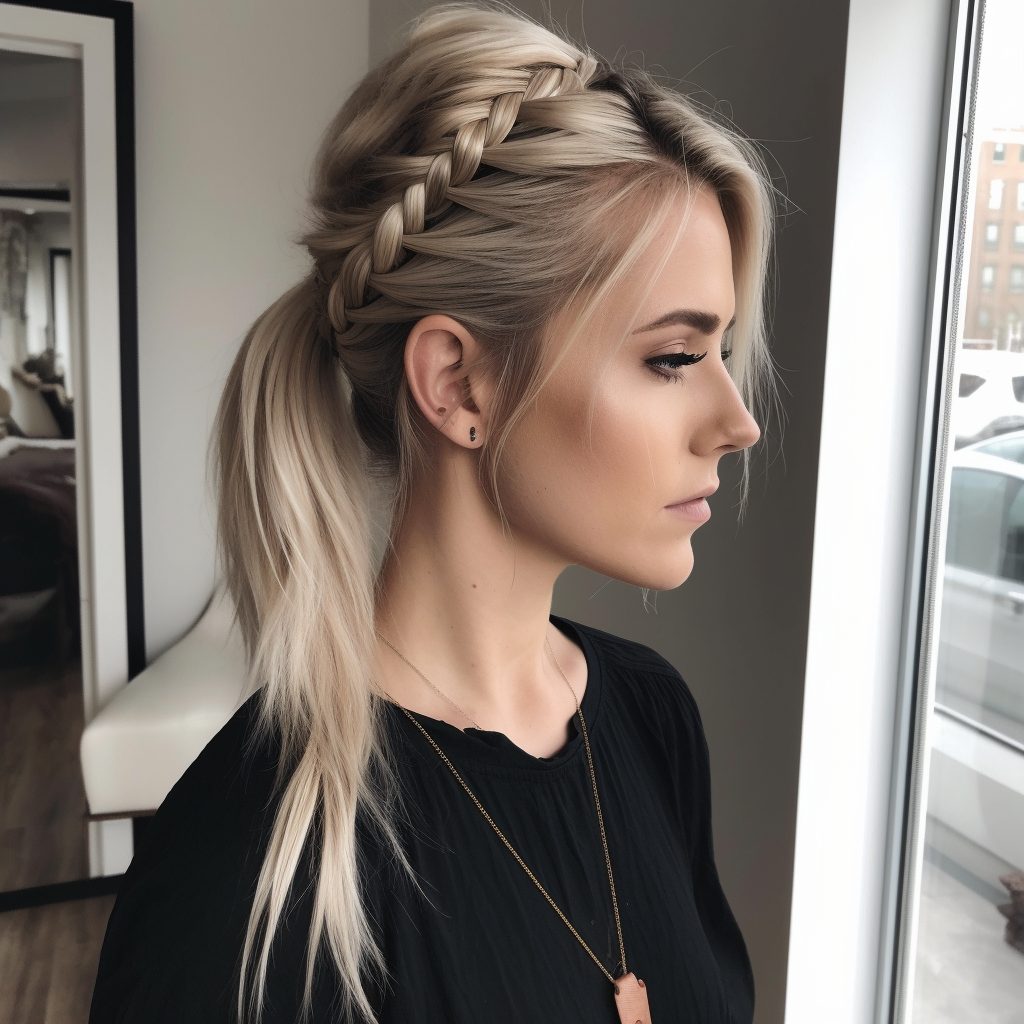 Trendy Layered High Ponytail with Side Braid choppy layers in long hair