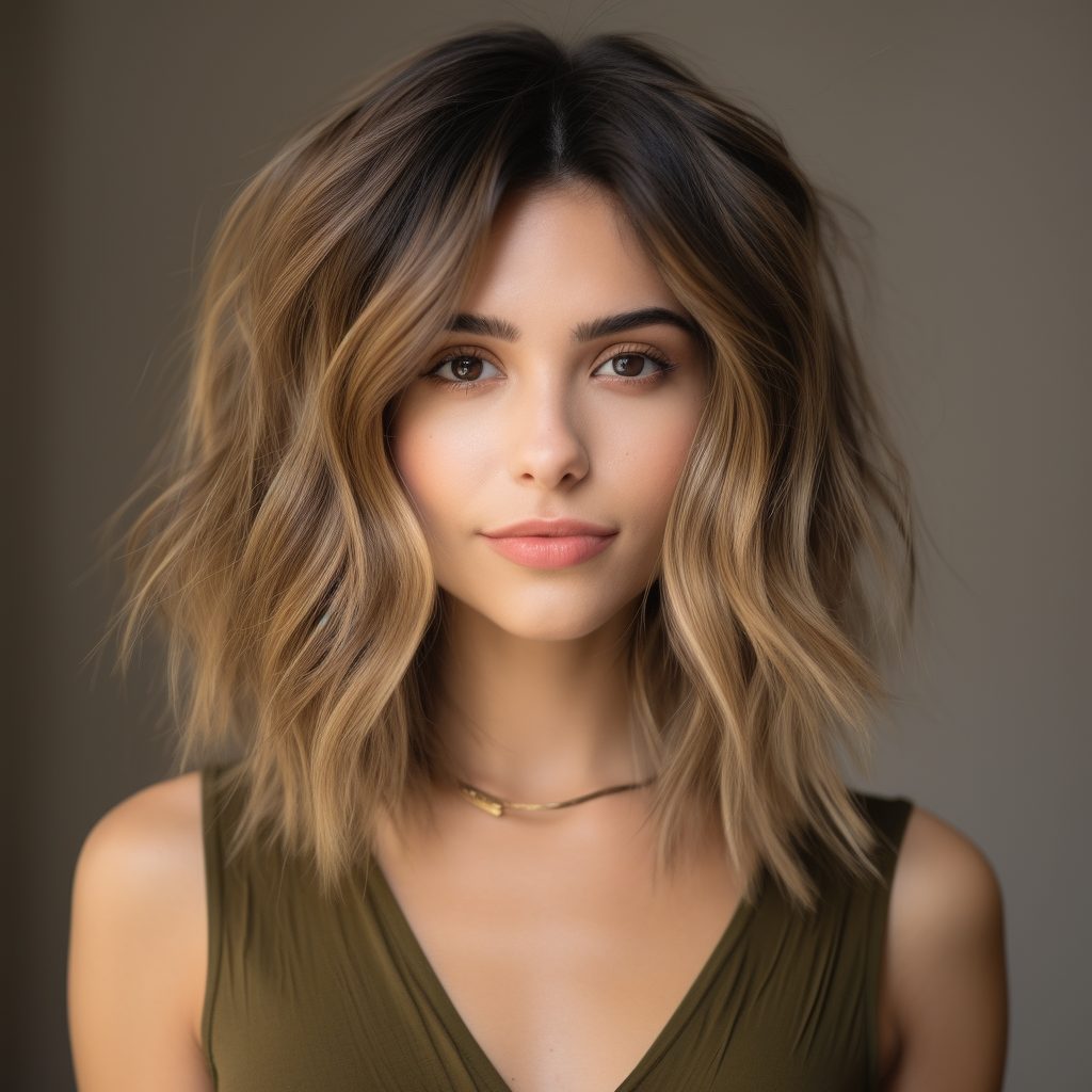 Wispy Lob with Highlights short to medium hairstyle
