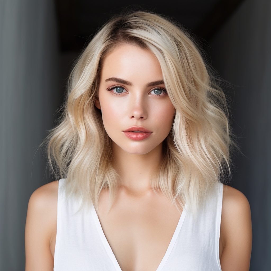 Bold Blonde shoulder length hair with layers