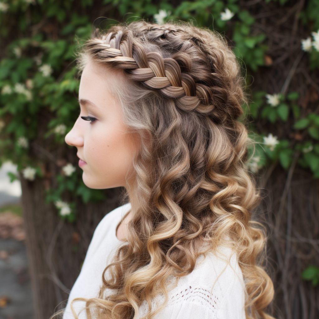 Curly Fishtail Crown Braid Hairstyle
