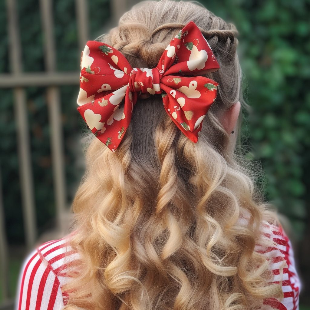 Curly Hair Style Pigtails with Ribbons 
