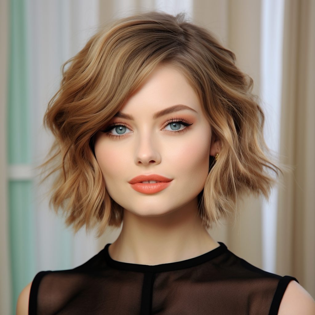 Curly Side-Swept Bob haircut square face