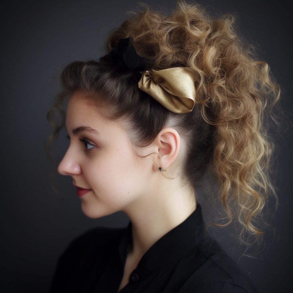 Top Knot with Ribbon: cut for curly hair