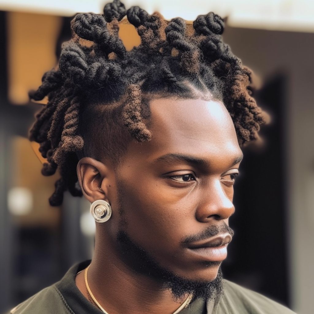 Dreadlock Bantu Knots with Shaved Sides: dread styles male