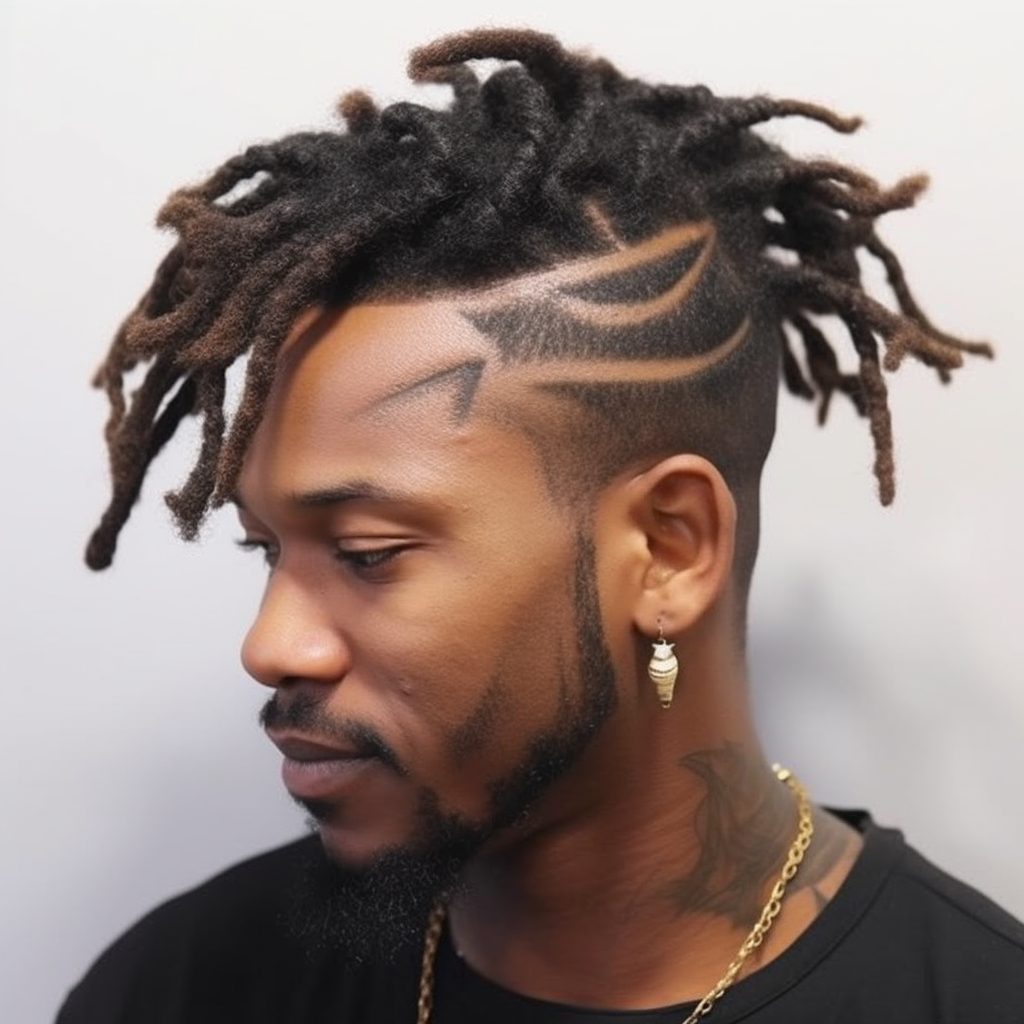 Dreadlock Faux Hawk with Shaved Lines: dreadlocks hairstyle