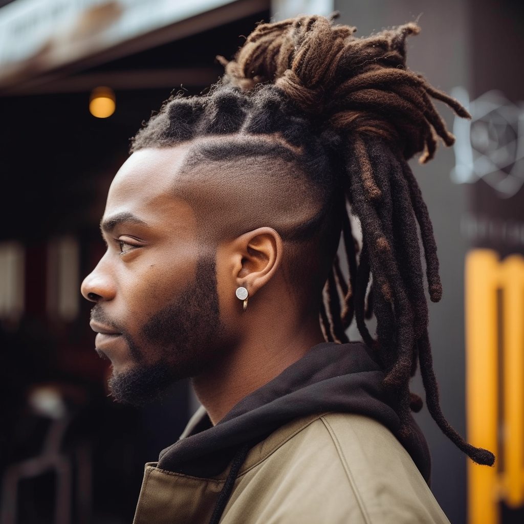 Dreadlock High Bun with Shaved Sides: short dread styles for men