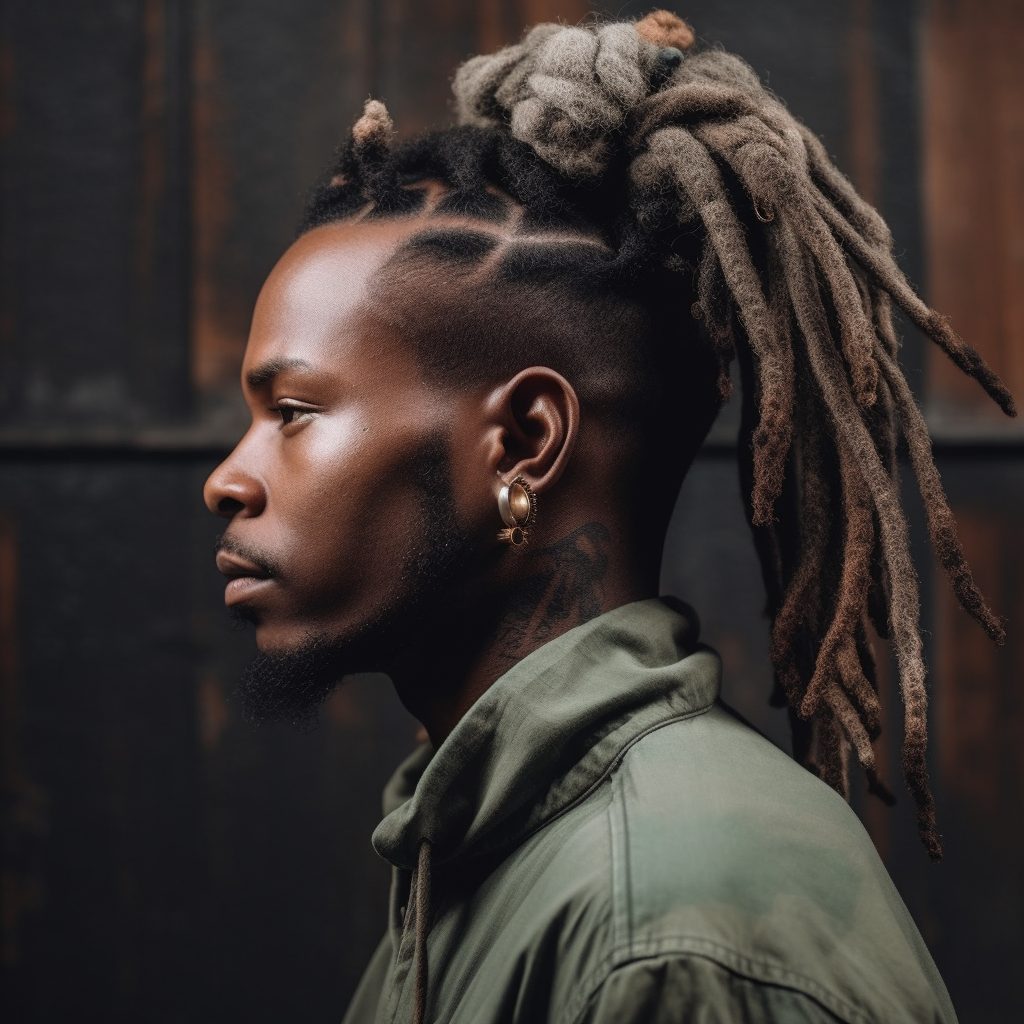 Dreadlock Top Knot with Shaved Sides dread hairstyle for guys