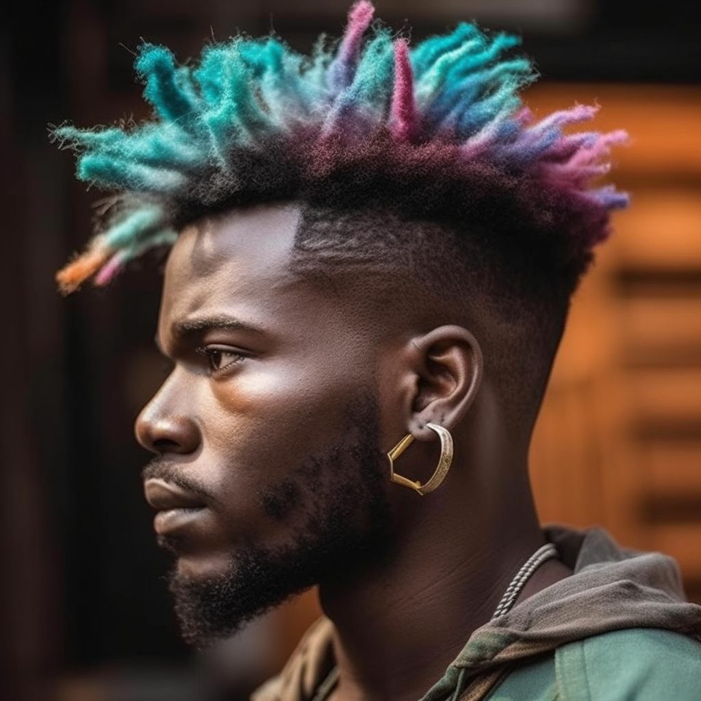 Faux Hawk with Colored Dreads short dread style for guys