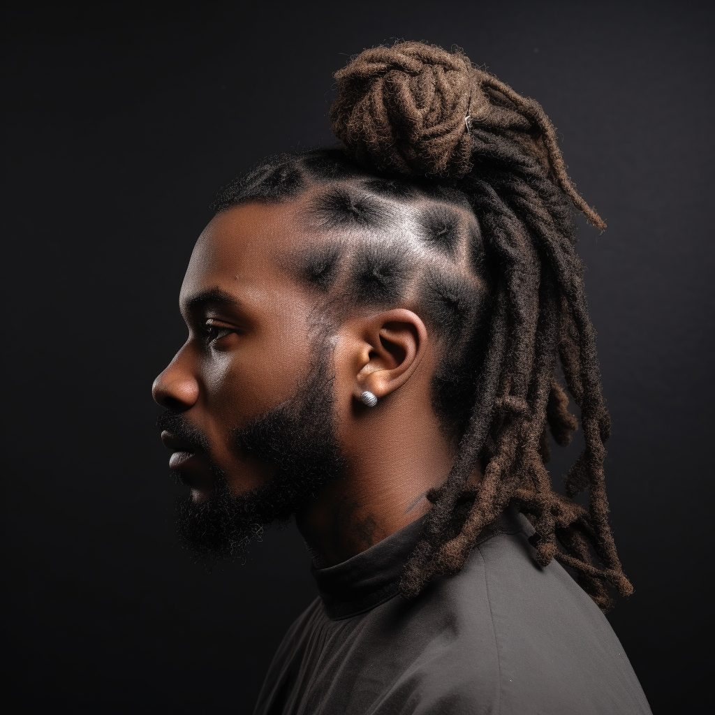 Half-Up Bun with Wrapped Dreads: short loc styles for men
