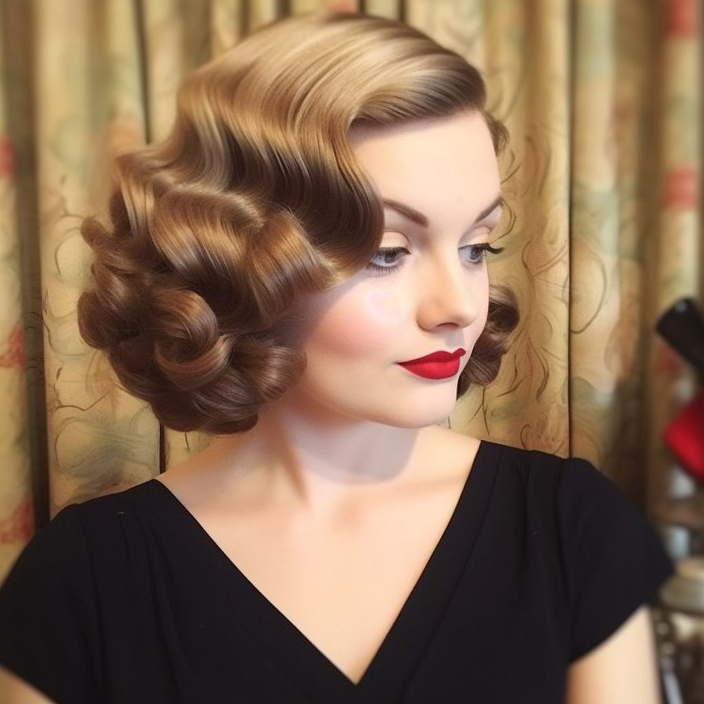 Retro Finger Waves with Deep Side Part: hairstyle for round faces women