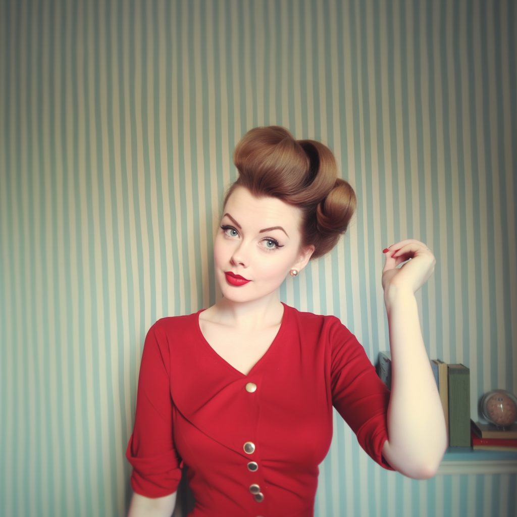  Retro Victory Rolls Updo: best haircut for a round face