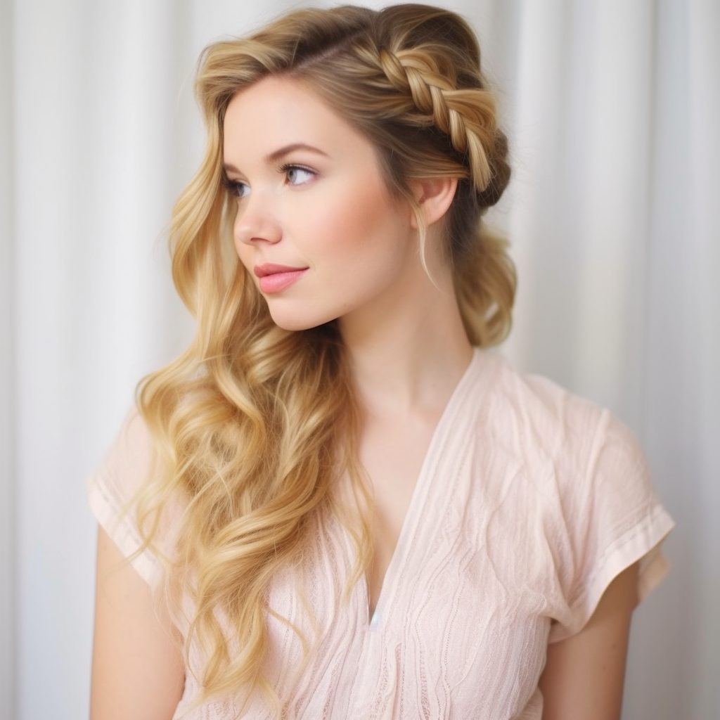 Romantic Side Braid with Loose Waves for round face