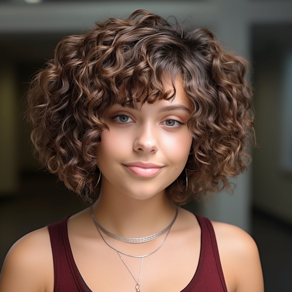 Short Curly haircut for a chubby face