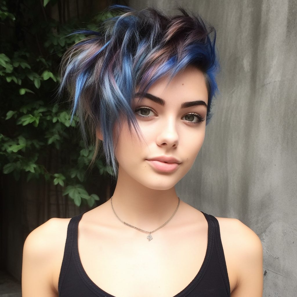 Short Textured Crop with Electric Blue Highlights: haircut for round face