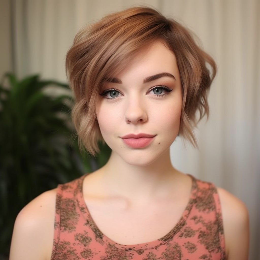Side-Swept Pixie with Feathered Layers: chubby face medium length haircut