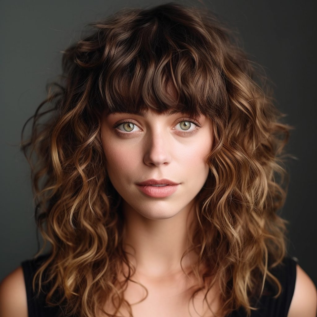 Soft Curls with Bangs hairstyle for long face female