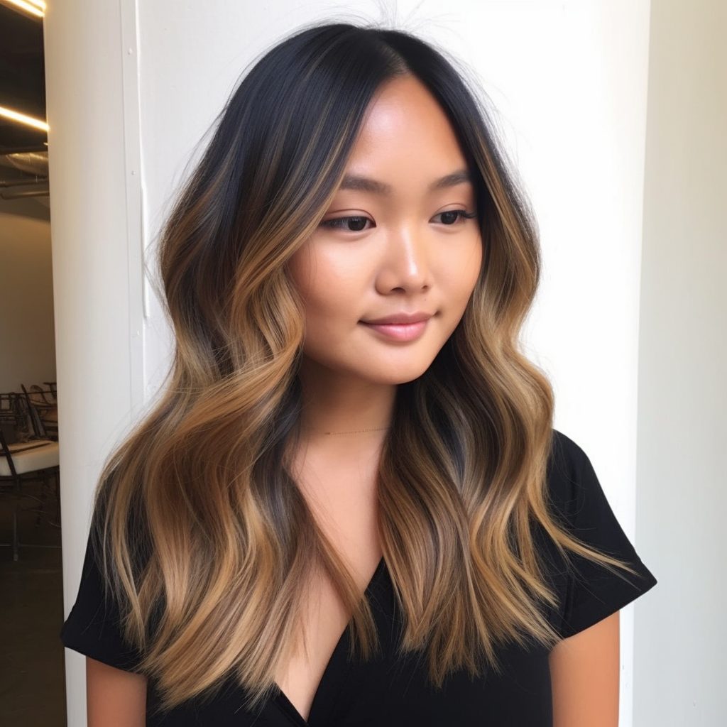 Soft Layers with Caramel Balayage: haircut for round face