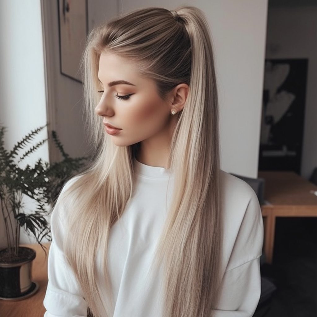Straight and Simple Ponytail: Long haircuts for women with straight hair