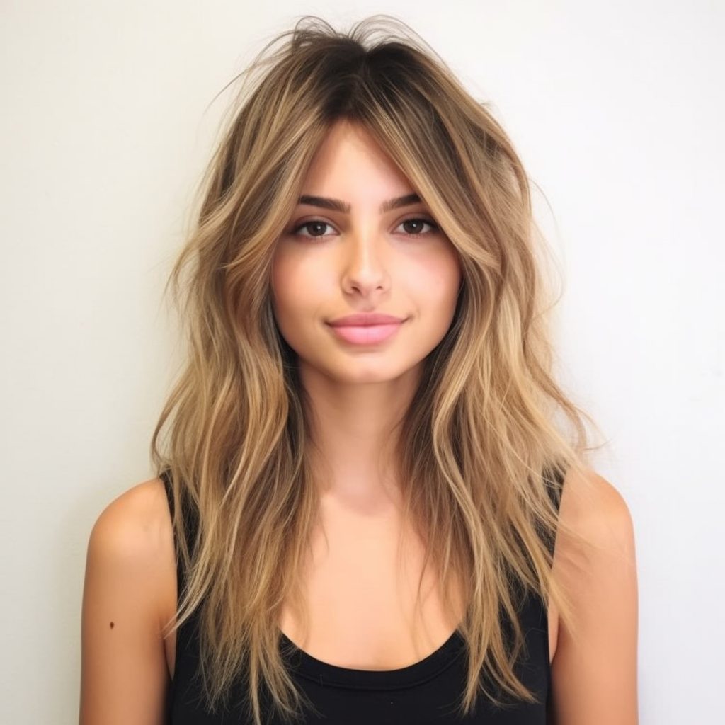 Textured Long Layers with Balayage: round face haircut