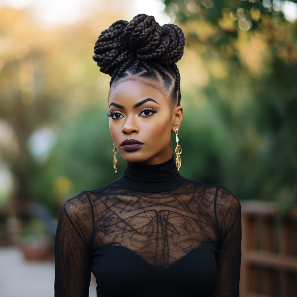 Top Knot black hair braided style