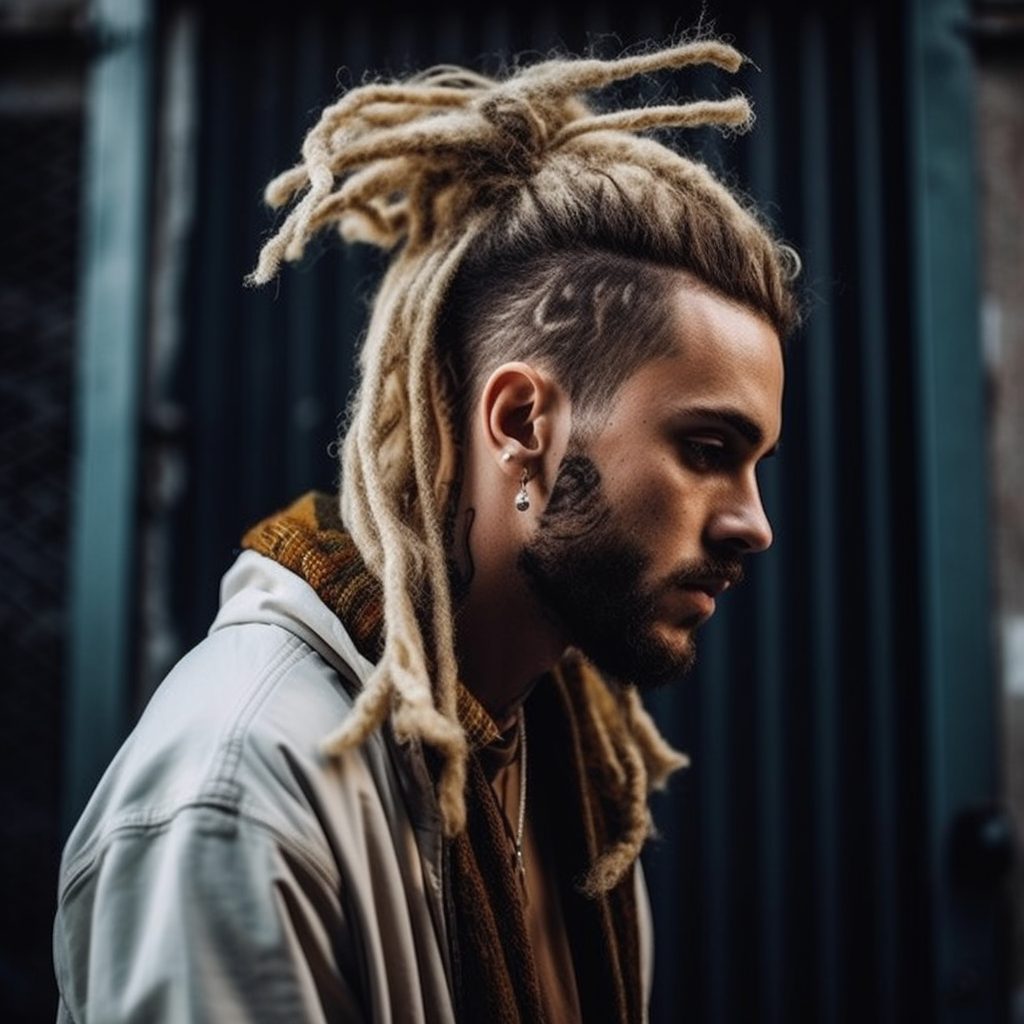 Top Knot with Blonde Dreads: Dreadlocks style for man