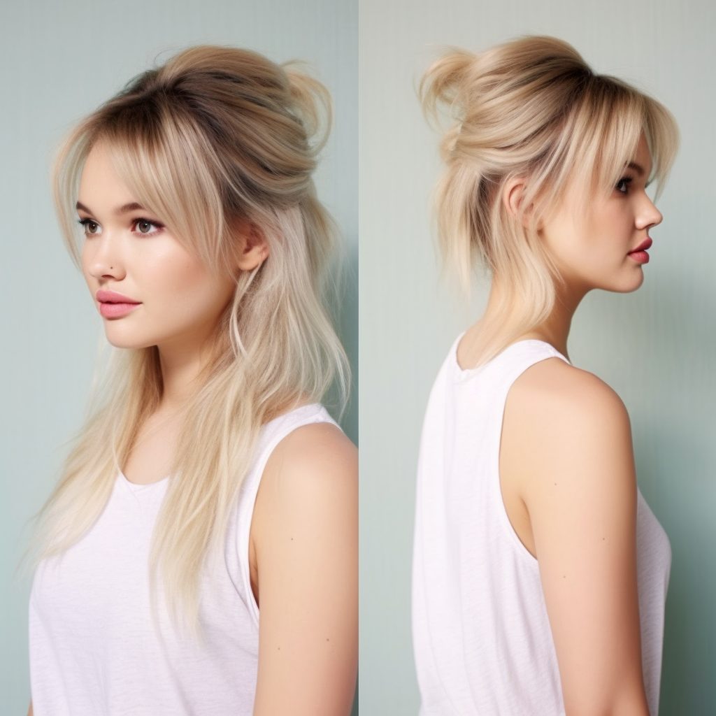 Tousled Ponytail with Face-Framing Strands: hairstyle for round fat faces