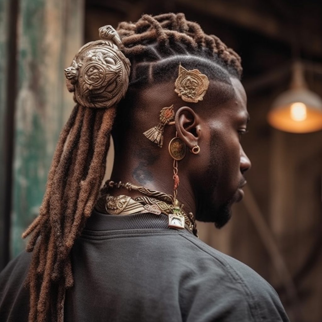 Tucked Back Dreads Men with Hair Jewelry