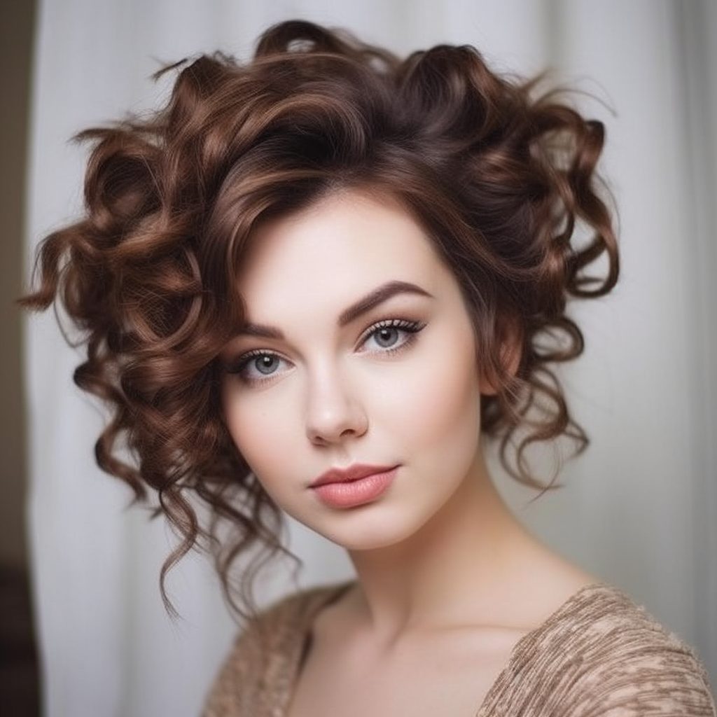  Voluminous Curly Updo: hairstyle for round faces