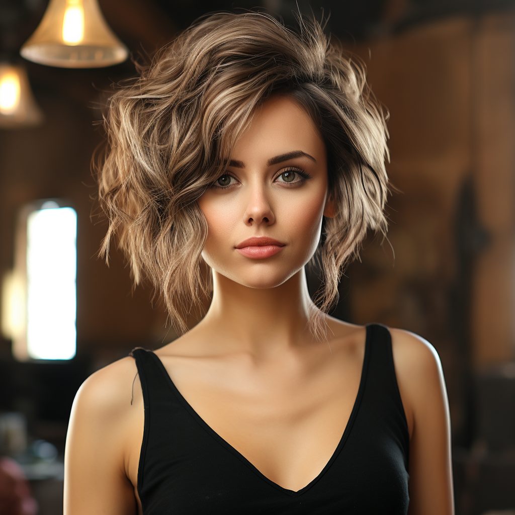 Wedge with Tousled Waves Haircut