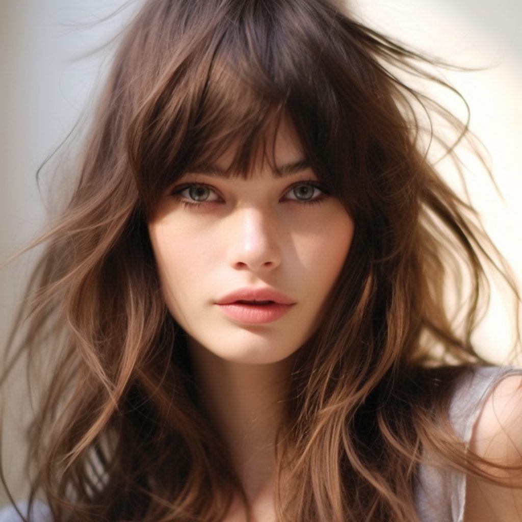  Wispy Bangs with Tousled Layers: hair styles for round face