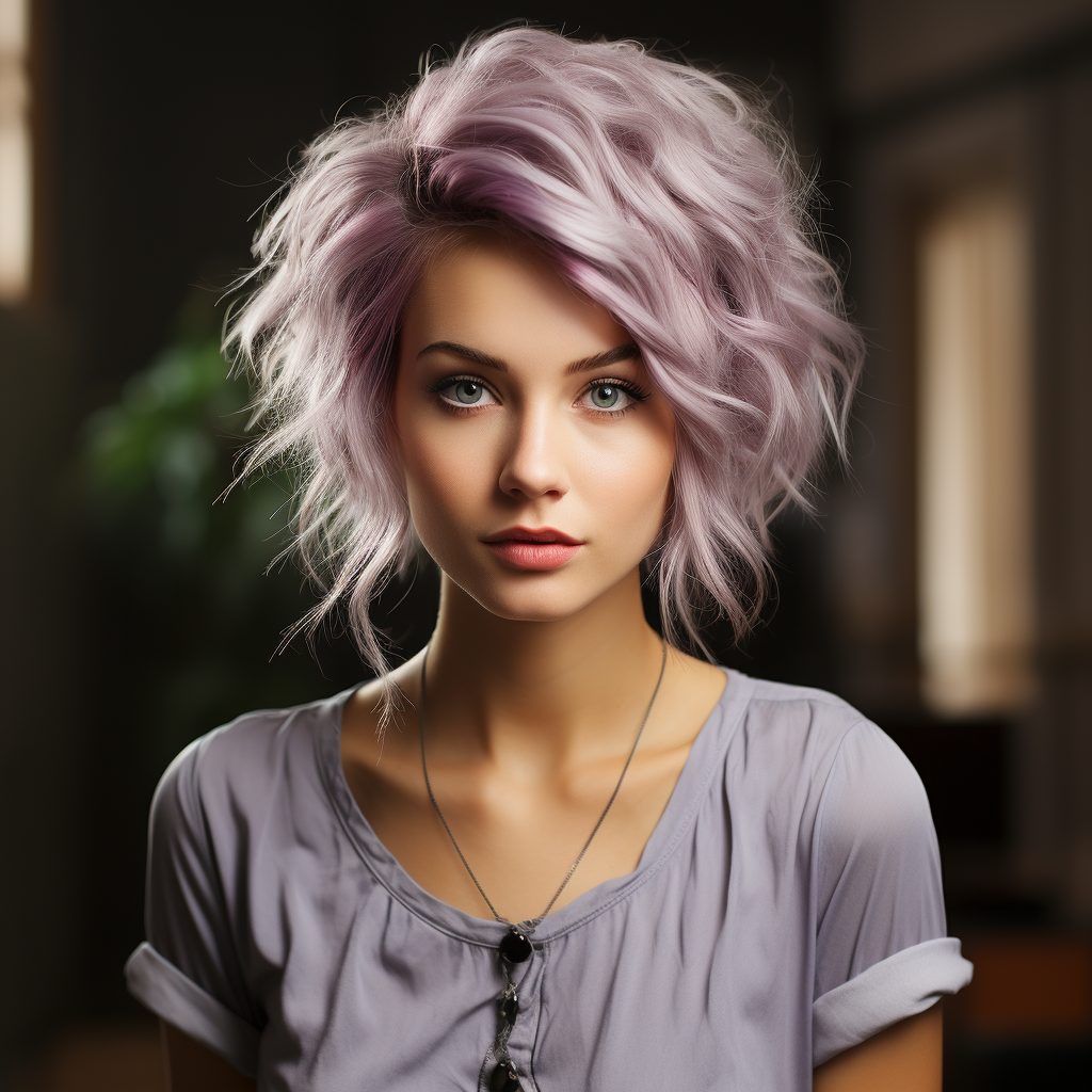 Wispy Pixie with Lavender Accents hair on square face