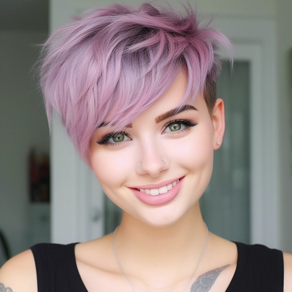Wispy Pixie with Lavender Accents: hairstyle for round face to look slim