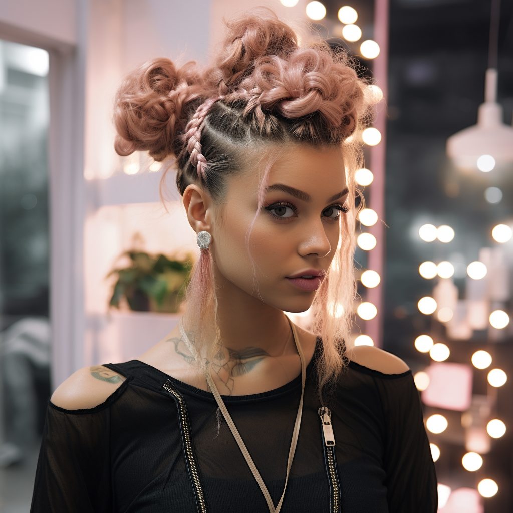 Women Mohawk Space Buns Hairstyle
