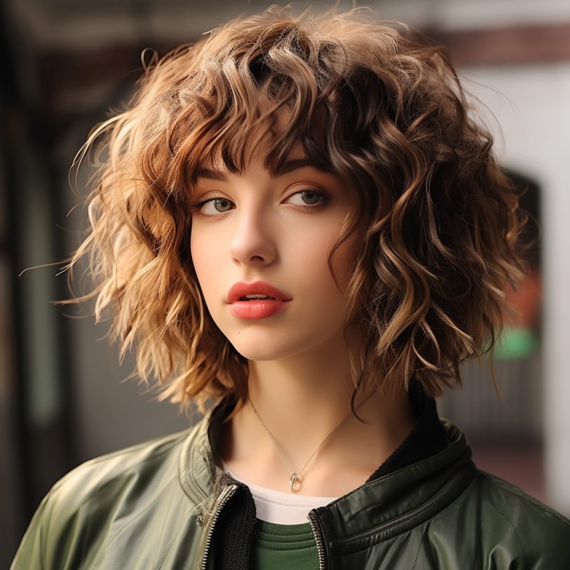 Curly Bob with Fringe haircut