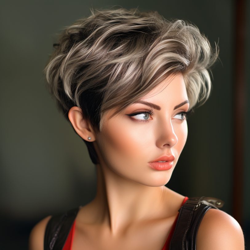 Side Swept Feathered Pixie haircut