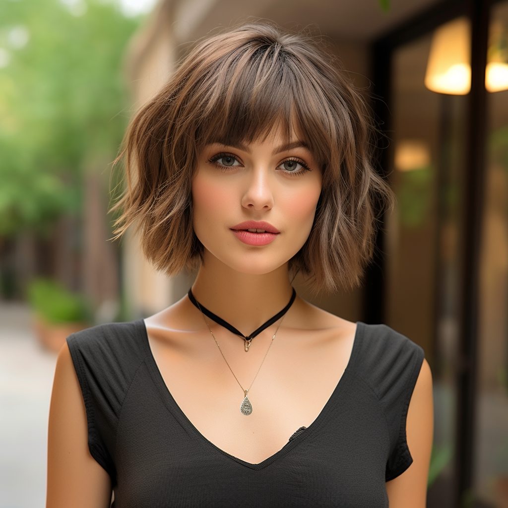 The Easy to Maintain Chin Length Bob with Wispy Bangs