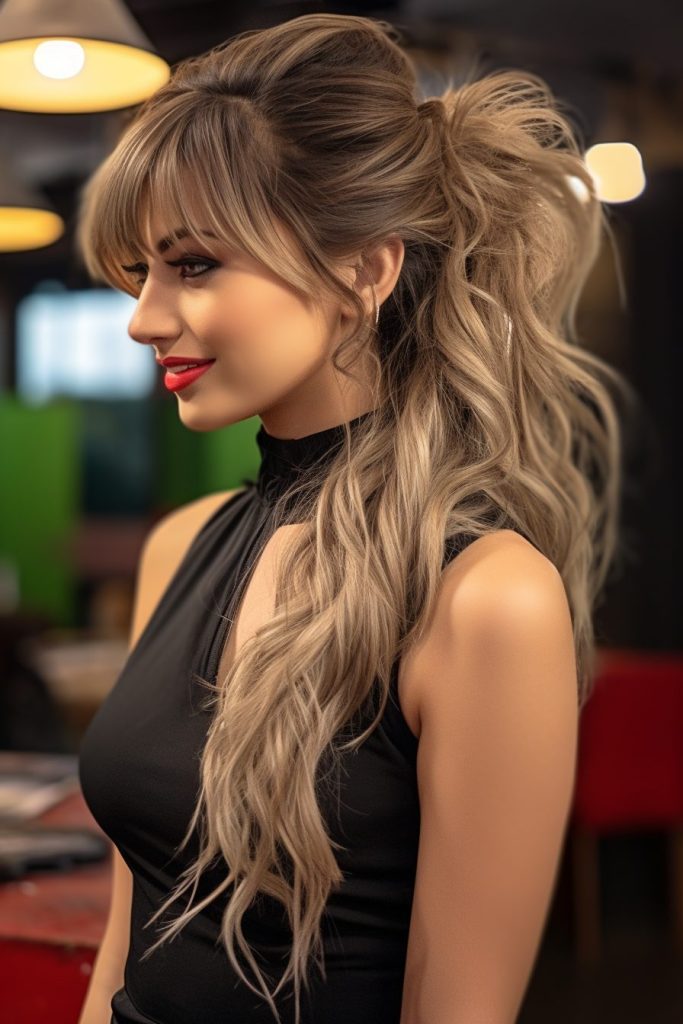 Messy Ponytail with Bangs